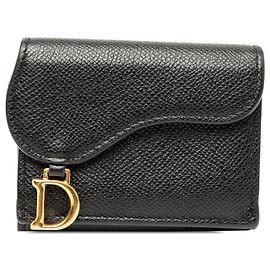 Dior Black Grained Calfskin Saddle Trifold Wallet Black