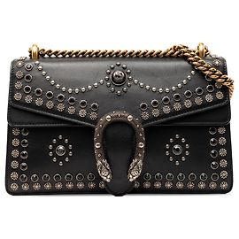 Bolsa de Ombro Dionysus em Couro de Bezerro Preto Médio com Estrelas Gucci Preto