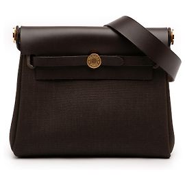 Herbag Zip 20 en Toile Militaire Marron et Vache Hunter d'Hermès Marron Marron foncé