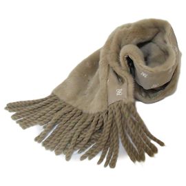 Cachecol de franjas de pele de vison Fendi Marrom Bege