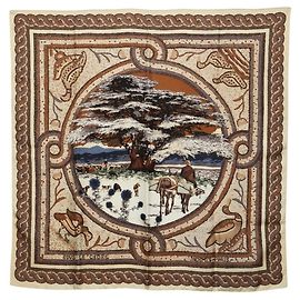 Lenço Hermès Carre 90 Sob o Guia de Marte Multicor Bege