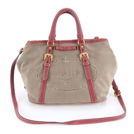 Sac à main en cuir jacquard avec logo Prada Rouge Beige