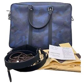 Louis Vuitton Camouflage Black Checkered Briefcase Leather Blue