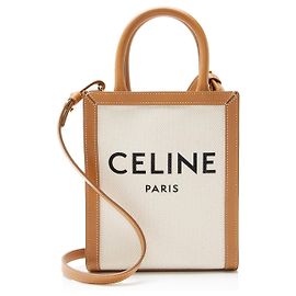 Céline Celine Canvas Leather Vertical Cabas Mini Tote Brown Beige