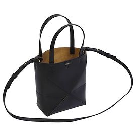 Loewe Mini sac pliable Puzzle en cuir de veau brillant Noir