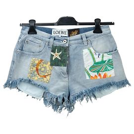 Shorts Mini de Denim Loewe com Patches Coloridos Multicor