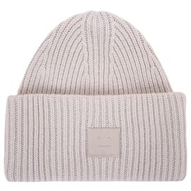 Acne Large Face Logo Wool Beanie Grey