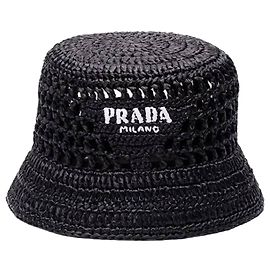 Prada Raffia Bucket Hat Black