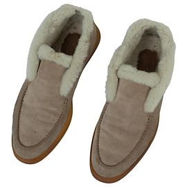Loro Piana Open Walk beige suede ankle boots Brown