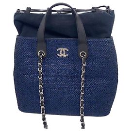 Bolsa Chanel Patchwork de Couro Trançado Azul Azul