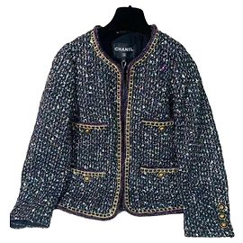 Chanel Castle series sequined woven tweed coat blue size 34 Blue