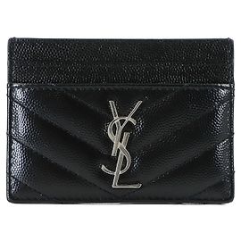 Saint Laurent Cassandra Black Leather Card Case Black