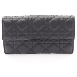 Cartera larga bi-fold Cannage Christian Dior Negro