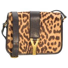 Bolsa transversal Cabas Chyc de pelo de pônei leopardo marrom Yves Saint Laurent YSL Multicor