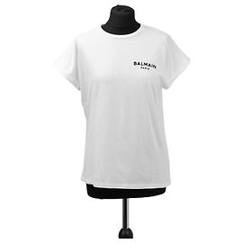 Camiseta blanca de algodón Balmain con logo Blanco