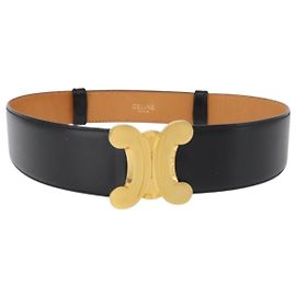 Céline CELINE Triomphe Ledergürtel 25,6"" Schwarz Gold Auth 176087A Schwarz Golden