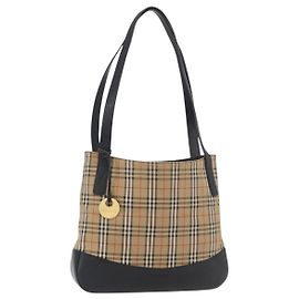 Bolsa de Ombro Burberrys Nova Check em Lona e Couro Bege Dourado Auth 175060 Bege Dourado