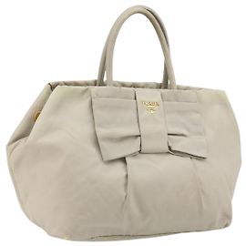 PRADA Sac à main en ruban Nylon Beige Or Auth mr2363 Beige Doré