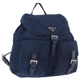 PRADA Backpack Nylon Navy Silver Auth yk20267 Silvery Navy blue