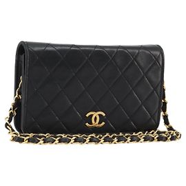CHANEL Sac à épaule Matelassé en Cuir d'Agneau Noir Or CC Auth 176391 Noir Doré
