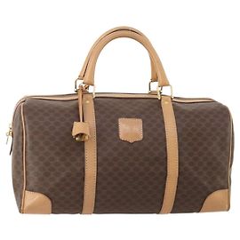 Céline Bolsa Boston em lona Macadam CELINE em couro PVC marrom dourado Auth mr2416 Marrom Dourado