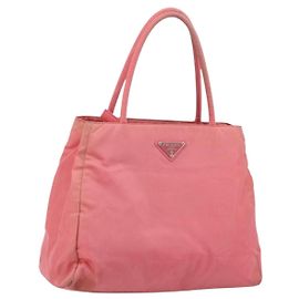 PRADA Bolsa de mão em nylon rosa prata Auth bs34689 Prata Rosa