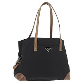 PRADA Tote Bag Nylon Black Silver Auth 176297 Black Silvery