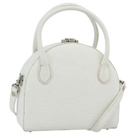 FENDI Top Handle Hand Bag Leather 2way White Silver Auth ka4058 Silvery White