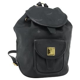 MCM Vicetos Logogram Backpack PVC Black Gold Auth bs34507 Black Golden