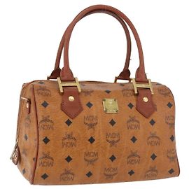 MCM Vicetos Logogram Sac à Main PVC Cuir Marron Or Auth 175062 Marron Doré