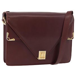 CARTIER Sac à épaule Must Line Cuir Bordeaux Or Auth bs34509 Doré Bordeaux