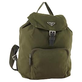 PRADA Backpack Nylon Khaki Silver Auth 174854 Silvery Khaki