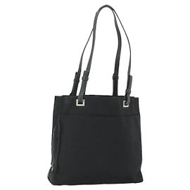 PRADA Tote Bag Nylon Black Silver Auth bs34646 Black Silvery