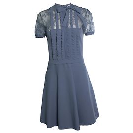 Valentino, lace ruffle midi dress in lavender Purple