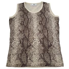 Ärmelloses Stricktop mit Schlangenprint Vintage Givenchy Boutique Creme Braun M Beige