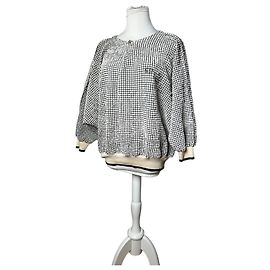 Pull en créme et noir à logo CD texturé à carreaux Vintage Dior Sports M Beige