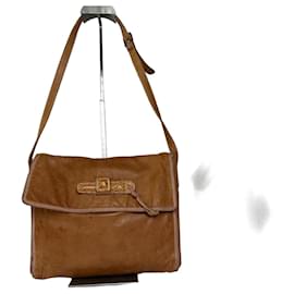 Vintage Loewe Leder Schultertasche mit Straußeneinfassung, tan Kamel