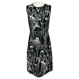 Vestido midi sem mangas em algodão e seda com estampa de moda preto / branco Akris Preto