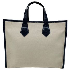 Autre Marque Bolsa Tote Martina em linho bege / azul marinho e crocodilo da Maria Oliver Bege