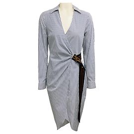 Vestido midi Jacinda em popeline de algodão stretch listrado azul / off white da Veronica Beard Azul