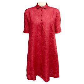 Robe midi en lin rouge brique à manches courtes et col avec boutons Loro Piana Rouge