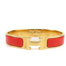 Pulseira Bangle Clic Clack H da Hermès Dourado Laranja