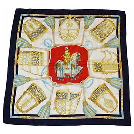 Lenço Hermès "LES MUSEROLLES" Branco Azul marinho