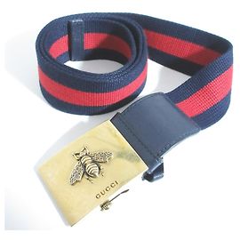 Cinturón Gucci Bee Sherry Web Stripe Roja Azul marino