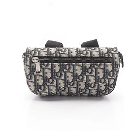 Christian Dior Saddle Pouch Oblique Second Bag Beige Navy blue