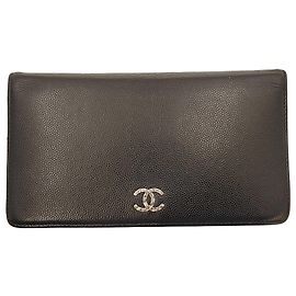 Chanel Bi-Fold Wallet Leather Long Black