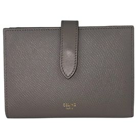Céline Carteira Média com Alça em Couro Greige CELINE Cinza