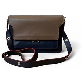 Bolsa Marni Trunk Marrom Azul Marinho Couro Dourado Marrom Dourado Azul marinho