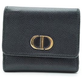 Dior Christian Black Leather 30 Montaigne CD Logo Compact Wallet Black
