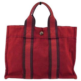 Bolso tote PM de lona de algodón rojo vintage Hermès Paris Roja